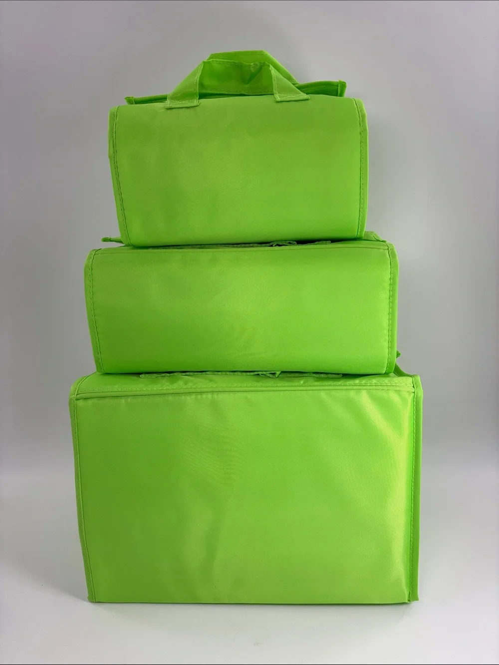 Joy Mangano Bright Lime Green Nesting Cosmetic Bag Set